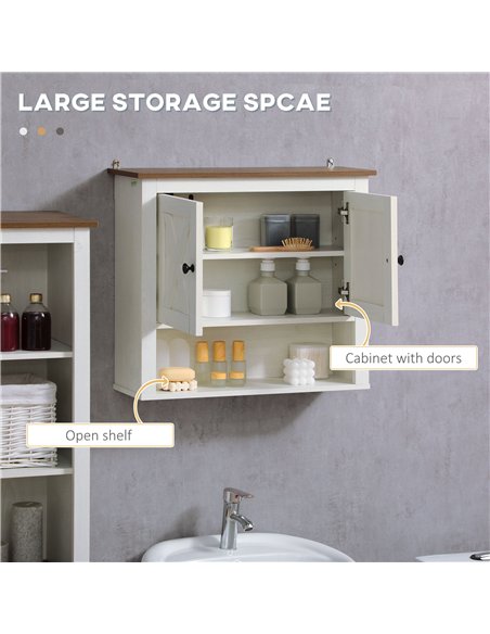 kleankin On-Wall Farmhouse Bathroom Storage Cabinet - White - pic 121821 | FastDaddyshop