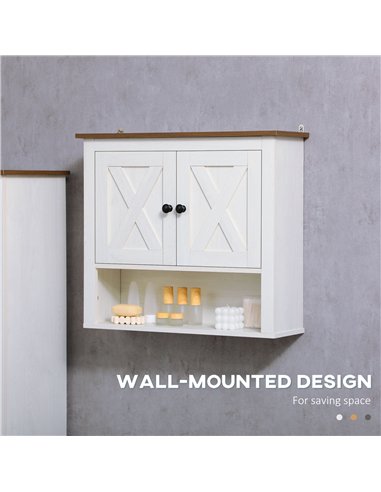 kleankin On-Wall Farmhouse Bathroom Storage Cabinet - White