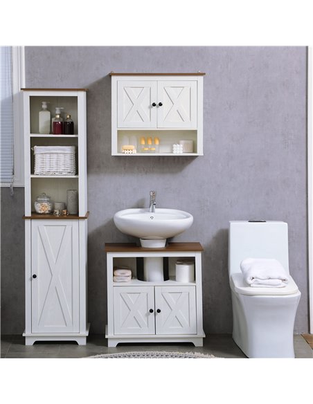 kleankin On-Wall Farmhouse Bathroom Storage Cabinet - White - pic 121824 | FastDaddyshop