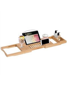 HOMCOM Extendable Bamboo Bathtub Shelf Rack Bath Caddy Tray Bathroom Storage