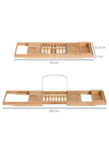 HOMCOM Extendable Bamboo Bathtub Shelf Rack Bath Caddy Tray Bathroom Storage