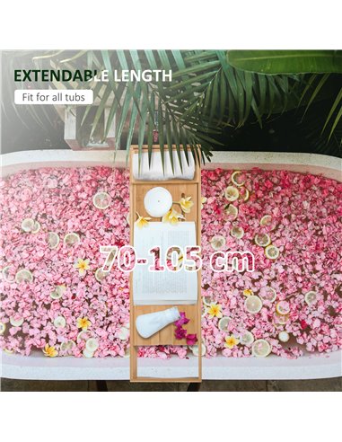 HOMCOM Extendable Bamboo Bathtub Shelf Rack Bath Caddy Tray Bathroom Storage