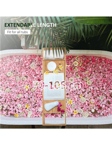 HOMCOM Extendable Bamboo Bathtub Shelf Rack Bath Caddy Tray Bathroom Storage - pic 121830 | FastDaddyshop