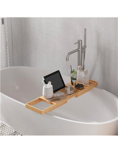 HOMCOM Extendable Bamboo Bathtub Shelf Rack Bath Caddy Tray Bathroom Storage