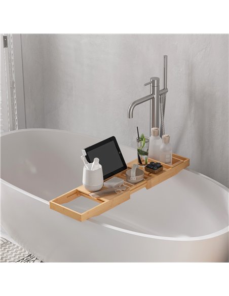 HOMCOM Extendable Bamboo Bathtub Shelf Rack Bath Caddy Tray Bathroom Storage - pic 121832 | FastDaddyshop