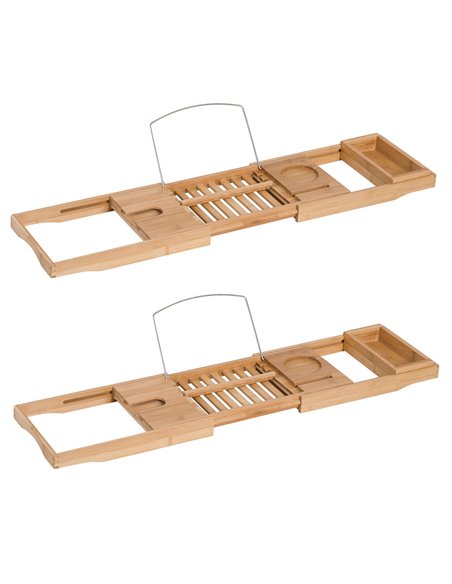 HOMCOM Extendable Bamboo Bathtub Shelf Rack Bath Caddy Tray Bathroom Storage, Set of 2 - pic 121836 | FastDaddyshop