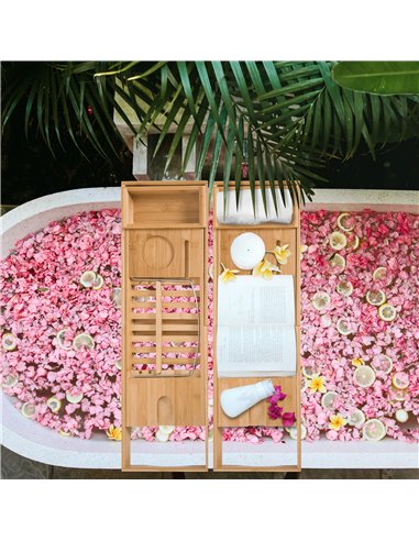 HOMCOM Extendable Bamboo Bathtub Shelf Rack Bath Caddy Tray Bathroom Storage, Set of 2