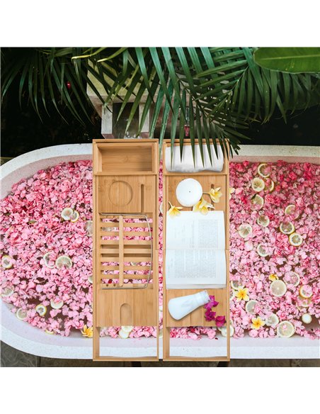 HOMCOM Extendable Bamboo Bathtub Shelf Rack Bath Caddy Tray Bathroom Storage, Set of 2 - pic 121837 | FastDaddyshop