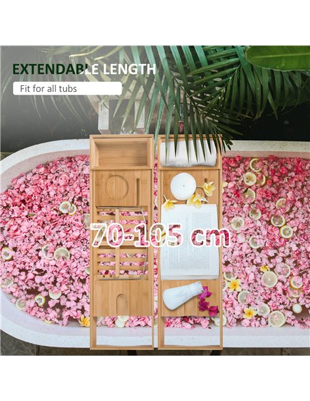 HOMCOM Extendable Bamboo Bathtub Shelf Rack Bath Caddy Tray Bathroom Storage, Set of 2 - pic 121839 | FastDaddyshop