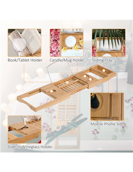 HOMCOM Extendable Bamboo Bathtub Shelf Rack Bath Caddy Tray Bathroom Storage, Set of 2 - pic 121840 | FastDaddyshop
