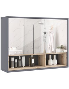 HOMCOM Bathroom Mirror Cabinet, Wall Mounted Bathroom Cabinet with Mirror, 3 Doors and Cupboards, Grey