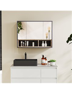 HOMCOM Bathroom Mirror Cabinet, Wall Mounted Bathroom Cabinet with Mirror, 3 Doors and Cupboards, Grey 2