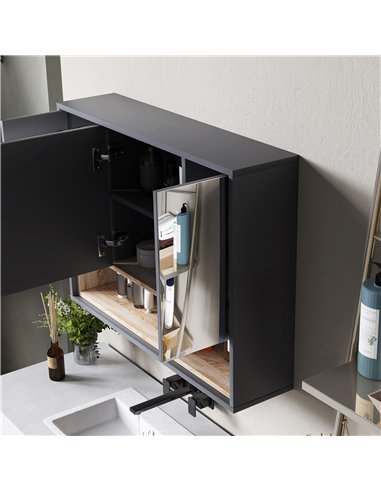 HOMCOM Bathroom Mirror Cabinet, Wall Mounted Bathroom Cabinet with Mirror, 3 Doors and Cupboards, Grey