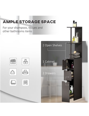 HOMCOM Tall Bathroom Cabinet, Freestanding Bathroom Storage Cabinet with 2-Tier Shelf and Drawers, Narrow Cupboard Storage Unit,