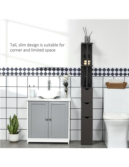 HOMCOM Tall Bathroom Cabinet, Freestanding Bathroom Storage Cabinet with 2-Tier Shelf and Drawers, Narrow Cupboard Storage Unit, - pic 121858 | FastDaddyshop