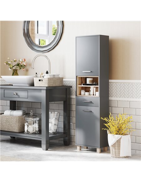 HOMCOM Tall Bathroom Storage Cabinet, Bathroom Storage Unit, Freestanding Bathroom Cabinet with Open Shelves and Drawer - pic 121864 | FastDaddyshop