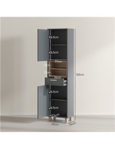 HOMCOM Tall Bathroom Storage Cabinet, Bathroom Storage Unit, Freestanding Bathroom Cabinet with Open Shelves and Drawer