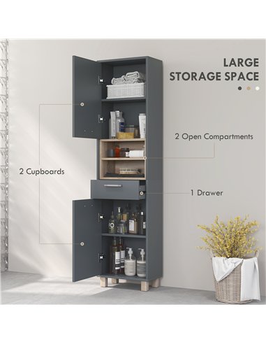 HOMCOM Tall Bathroom Storage Cabinet, Bathroom Storage Unit, Freestanding Bathroom Cabinet with Open Shelves and Drawer