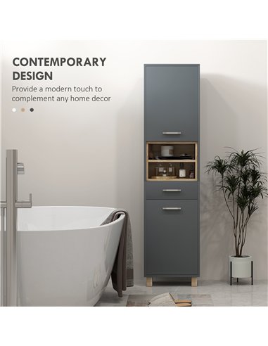 HOMCOM Tall Bathroom Storage Cabinet, Bathroom Storage Unit, Freestanding Bathroom Cabinet with Open Shelves and Drawer