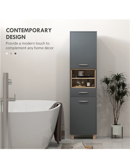 HOMCOM Tall Bathroom Storage Cabinet, Bathroom Storage Unit, Freestanding Bathroom Cabinet with Open Shelves and Drawer - pic 121867 | FastDaddyshop