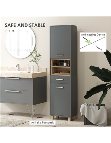 HOMCOM Tall Bathroom Storage Cabinet, Bathroom Storage Unit, Freestanding Bathroom Cabinet with Open Shelves and Drawer