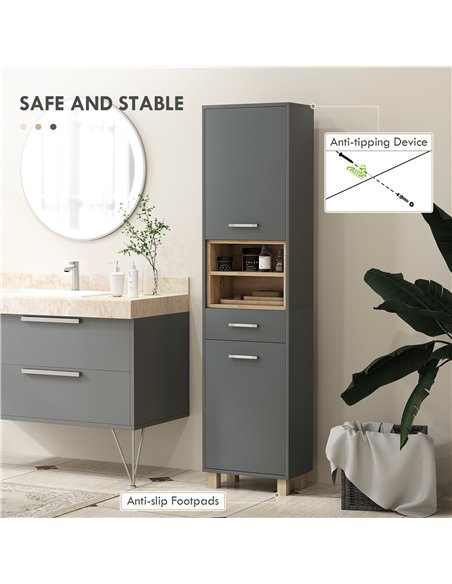 HOMCOM Tall Bathroom Storage Cabinet, Bathroom Storage Unit, Freestanding Bathroom Cabinet with Open Shelves and Drawer - pic 121868 | FastDaddyshop