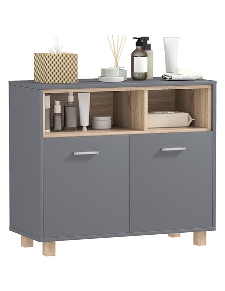 HOMCOM Freestanding Bathroom Cabinet, Bathroom Storage Unit, Bathroom Storage Cabinet with Open Compartments and Double Doors - pic 121872 | FastDaddyshop
