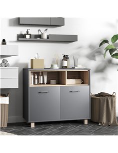 HOMCOM Freestanding Bathroom Cabinet, Bathroom Storage Unit, Bathroom Storage Cabinet with Open Compartments and Double Doors 2