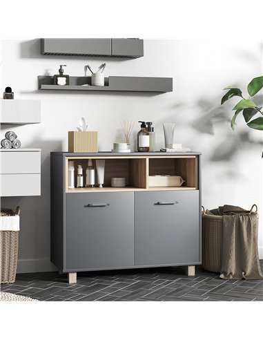 HOMCOM Freestanding Bathroom Cabinet, Bathroom Storage Unit, Bathroom Storage Cabinet with Open Compartments and Double Doors