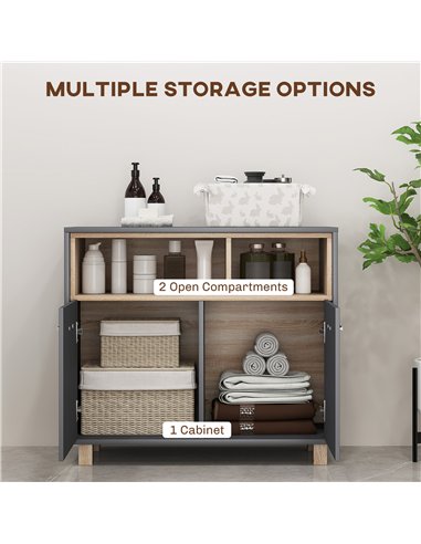 HOMCOM Freestanding Bathroom Cabinet, Bathroom Storage Unit, Bathroom Storage Cabinet with Open Compartments and Double Doors