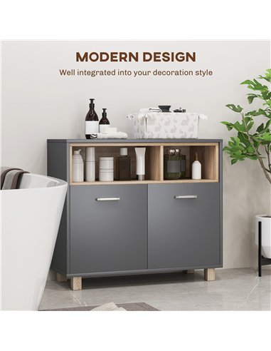 HOMCOM Freestanding Bathroom Cabinet, Bathroom Storage Unit, Bathroom Storage Cabinet with Open Compartments and Double Doors