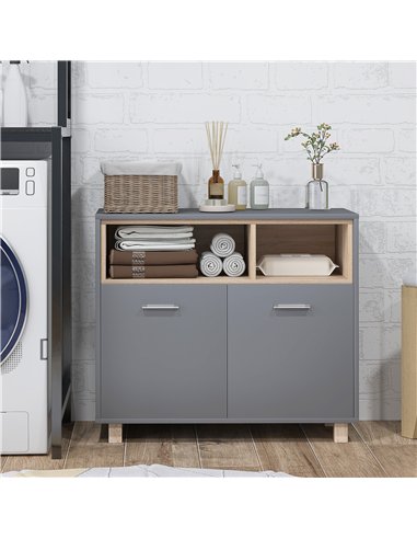 HOMCOM Freestanding Bathroom Cabinet, Bathroom Storage Unit, Bathroom Storage Cabinet with Open Compartments and Double Doors