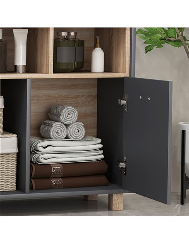 HOMCOM Freestanding Bathroom Cabinet, Bathroom Storage Unit, Bathroom Storage Cabinet with Open Compartments and Double Doors