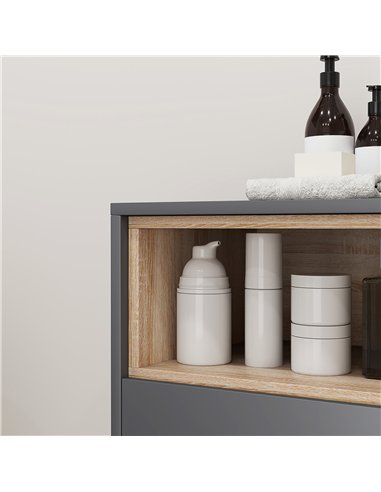 HOMCOM Freestanding Bathroom Cabinet, Bathroom Storage Unit, Bathroom Storage Cabinet with Open Compartments and Double Doors
