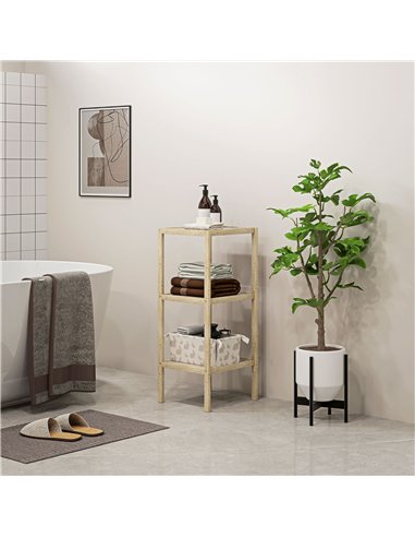 HOMCOM Three-Tier Bamboo Bathroom Shelf - Natural Finish
