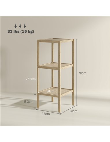 HOMCOM Three-Tier Bamboo Bathroom Shelf - Natural Finish