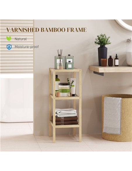 HOMCOM Three-Tier Bamboo Bathroom Shelf - Natural Finish - pic 121885 | FastDaddyshop