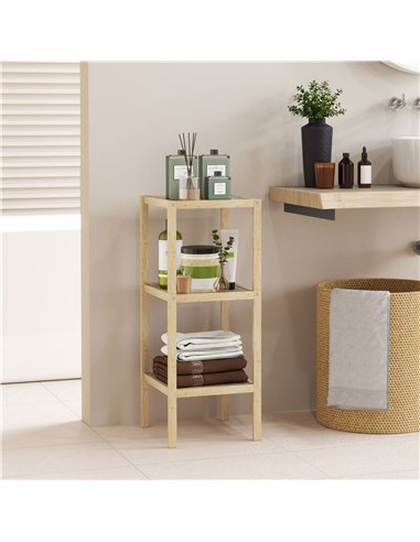 HOMCOM Three-Tier Bamboo Bathroom Shelf - Natural Finish
