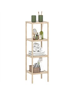 HOMCOM Four-Tier Bamboo Bathroom Shelf - Natural Finish