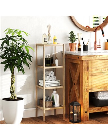 HOMCOM Four-Tier Bamboo Bathroom Shelf - Natural Finish