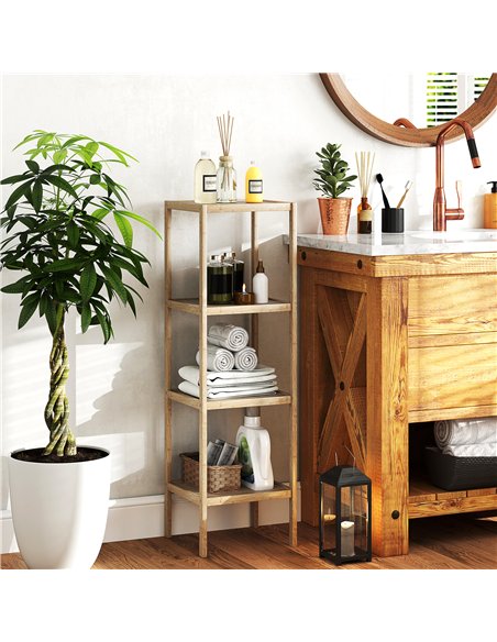HOMCOM Four-Tier Bamboo Bathroom Shelf - Natural Finish - pic 121891 | FastDaddyshop