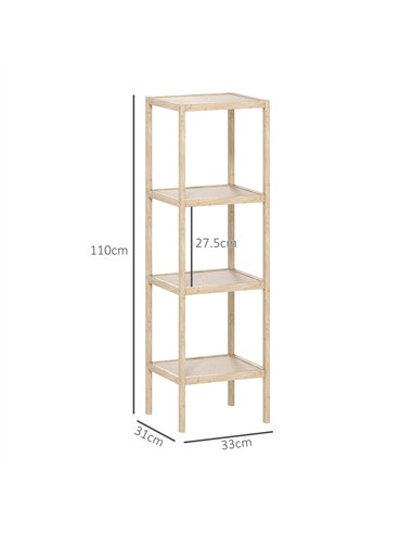 HOMCOM Four-Tier Bamboo Bathroom Shelf - Natural Finish