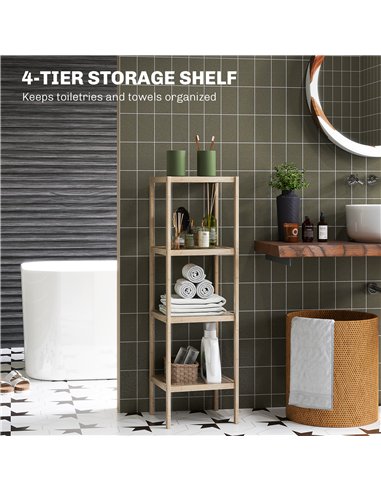HOMCOM Four-Tier Bamboo Bathroom Shelf - Natural Finish