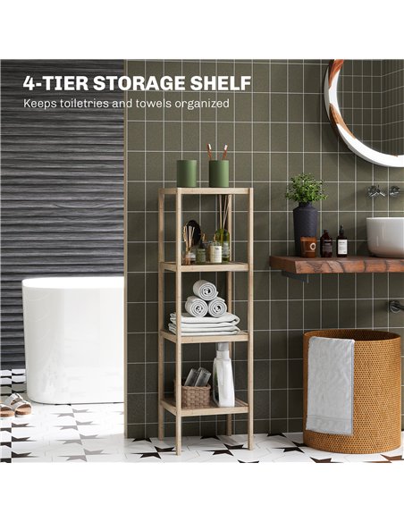 HOMCOM Four-Tier Bamboo Bathroom Shelf - Natural Finish - pic 121893 | FastDaddyshop
