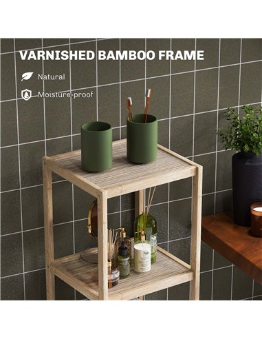 HOMCOM Four-Tier Bamboo Bathroom Shelf - Natural Finish