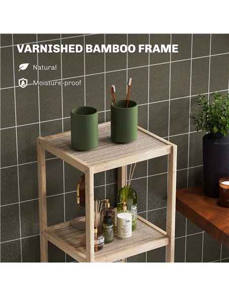 HOMCOM Four-Tier Bamboo Bathroom Shelf - Natural Finish - pic 121894 | FastDaddyshop