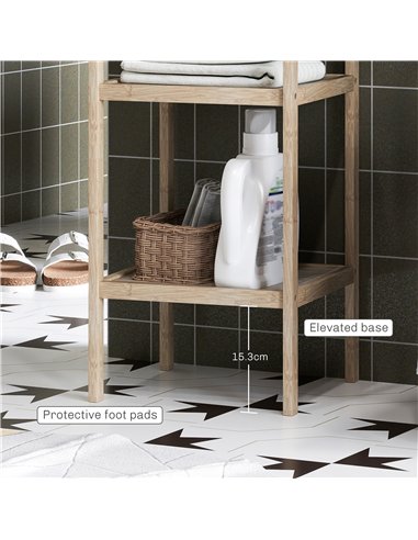 HOMCOM Four-Tier Bamboo Bathroom Shelf - Natural Finish