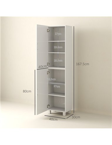 HOMCOM Tall Bathroom Cabinet, Freestanding Bathroom Cabinet with Adjustable Shelves and Double Doors
