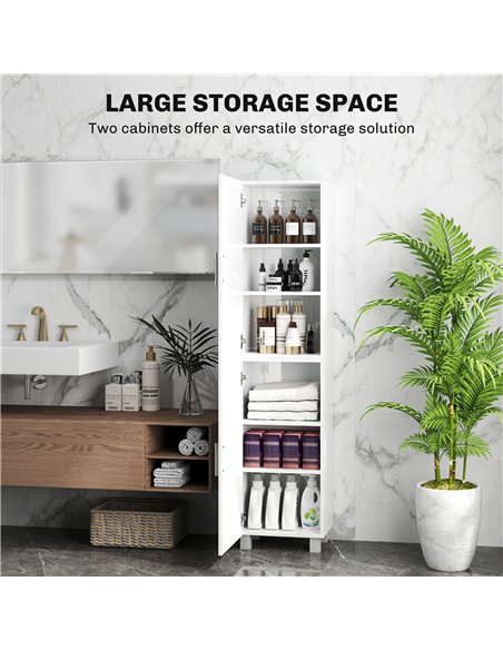 HOMCOM Tall Bathroom Cabinet, Freestanding Bathroom Cabinet with Adjustable Shelves and Double Doors - pic 121902 | FastDaddyshop