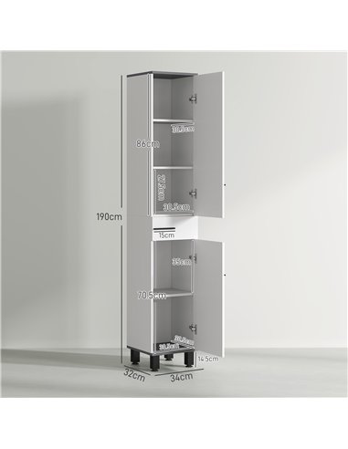 HOMCOM 190cm Slim Bathroom Storage Cabinet - White